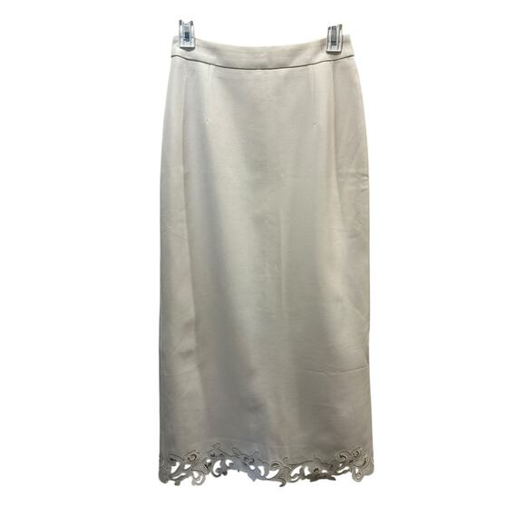 Commense Women's XSmall White Embroidered Hem Zip Solid Midi Skirt - Picture 2 of 9